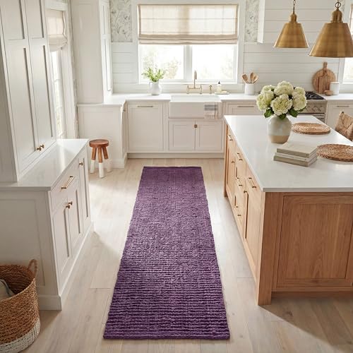 SAFAVIEH Natural Fiber Collection Runner Rug - 2'6' x 8', Purple, Handmade Jute, Farmhouse Style, Chunky Textured Thick Pile (NF447B)