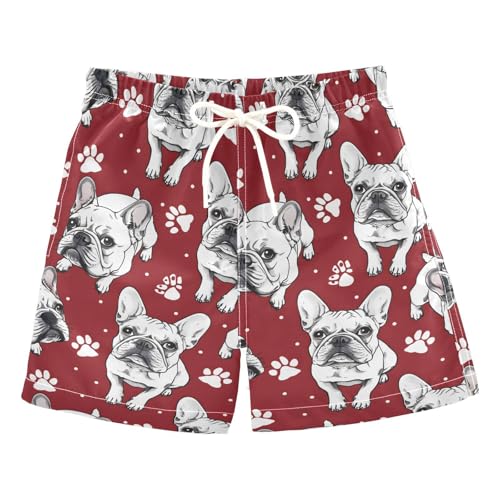 ALAZA Dog Paw Print Bulldog Christmas Boys Quick Dry Beach Board Shorts Kids Swim Trunks Bathing Suit Swimsuit 4T Multicolor