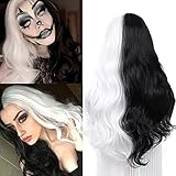 Fancy Hair Half Black Half White Long Curly Wavy Wigs Synthetic Long wavy Wig Daily Party Cosplay Wigs for Black Women 26'