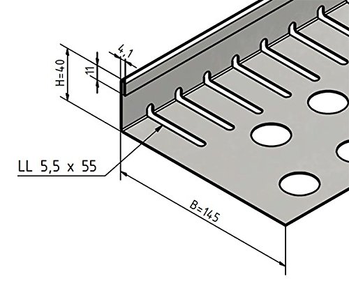 Kiesfangleiste klein gelocht Edelstahl mit Falz Länge 2000mm axb= 40 x 145mm 1,0 x 2.000mm Aussen Schliff Korn 320