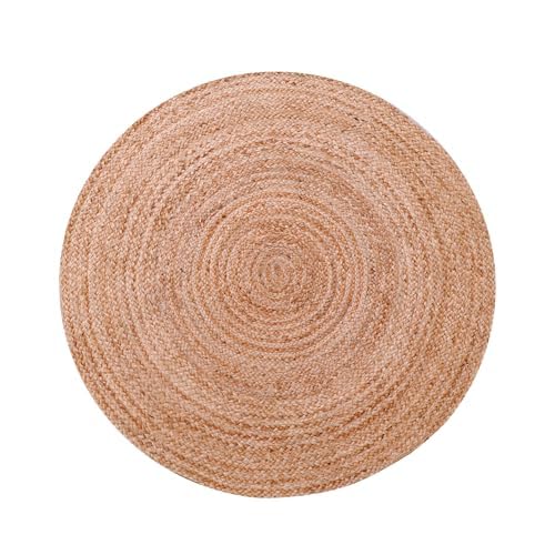 Tepo Alfombra redonda de yute de 6 pies, alfombra trenzada para cocina, sala de estar y dormitorio, alfombra rústica 100% natural tejida a mano, alfombra redonda de yute