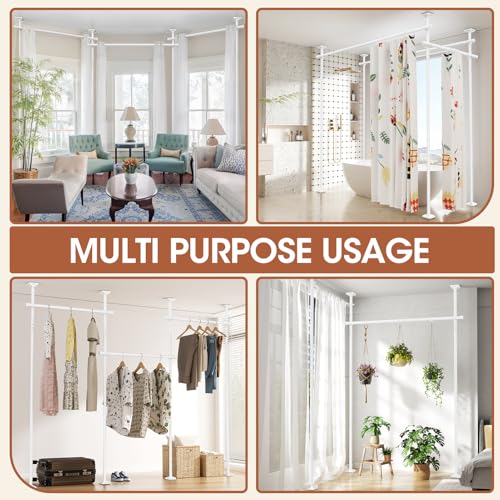 Image of SUNALLY Room Divider Curtain Rod, No Drilling Wall Divider for Room Separation, 4-10ft(H) 28-171inch(W) Adjustable Heavy Duty Partition Space Separator Freestanding Tension Curtain Stand, White