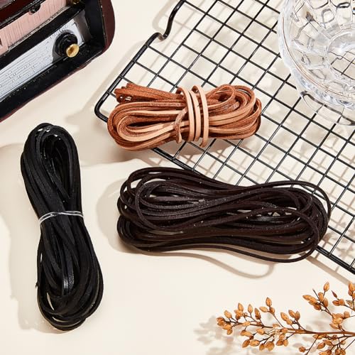 GORGECRAFT 3 Rolls 5M x 3mm Flat Leather Cord Genuine Leather Strip 2mm Thick Cowhide Leather String Braiding Thread Rope for Bracelets Neckacle Beading Jewellery Making Boot Lace Belts DIY Crafts - Image 4
