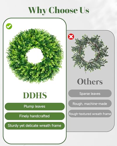 Image of DDHS 16-18in Small Boxwood Wreath for Front Door - Artificial Green Farmhouse Wreath, Spring Summer Fall Winter DIY Decor, for Indoor Outdoor Year-Round Wedding Home Decorations