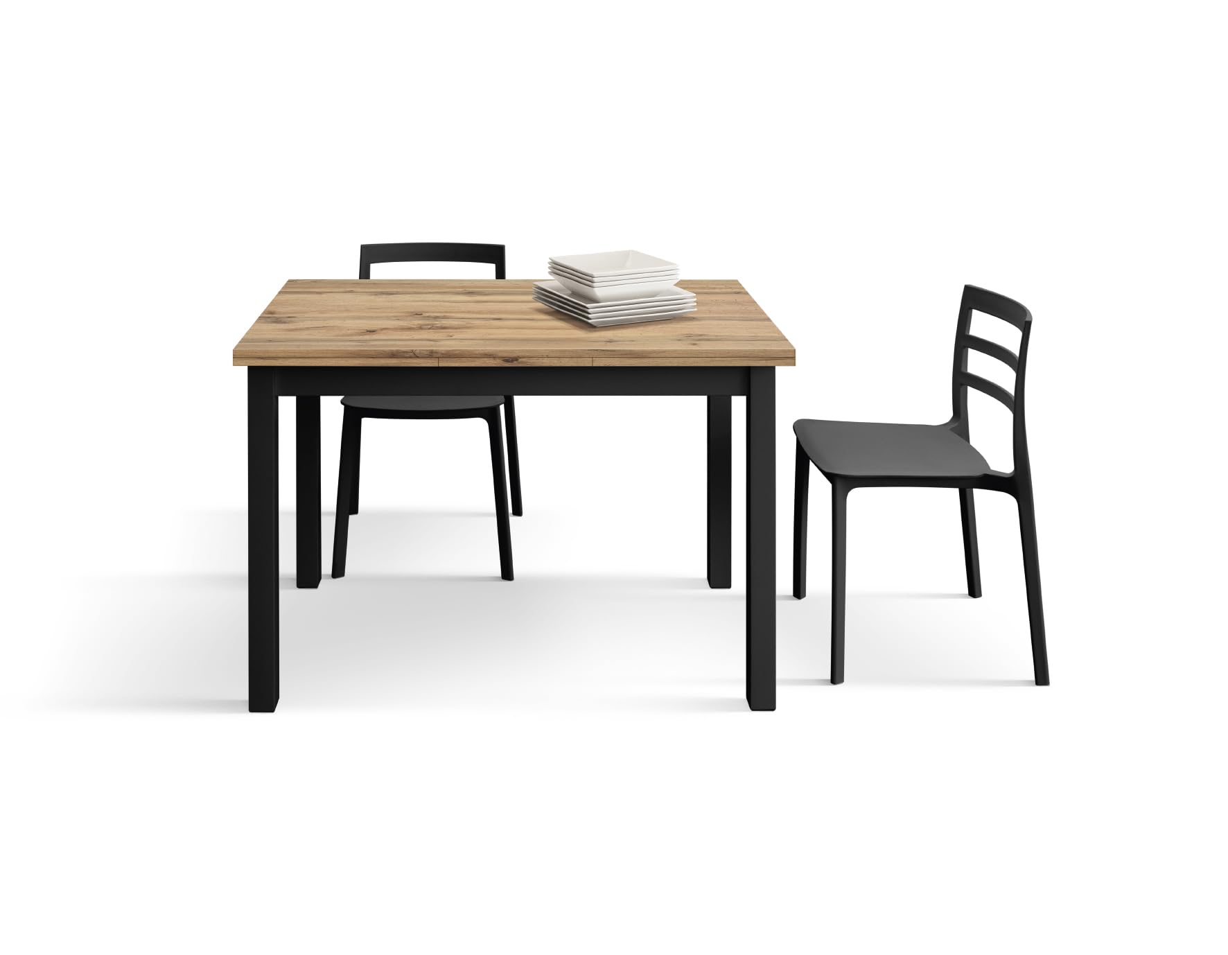 PAZZO DESIGN Tavolo allungabile Guido, Rovere Rustico, Gambe Nere, Tavolo Cucina, Tavolo Soggiorno, Made in Italy, 140x80x76,5 cm - id_2139