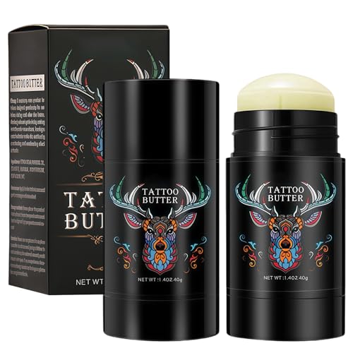 2 Piezas Crema para Tatuajes Tattoo Butter, Crema Post Tattoo para Tatuajes Nuevos y Antiguos, Hidrata, Repara y Potencia los Colores, Cuidado Natural del Tatuaje 40g