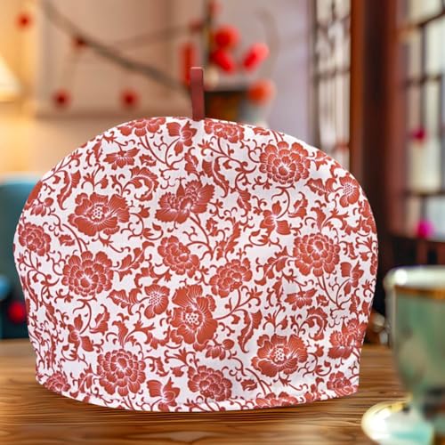 Image of Vintage Tea Cozies, Nature Cotton Tea Pot Warmer, Teapot Dust Proof Insulated Covers Tea Kettle Quilt for Kitchen Home Table Hotel Tea Party Restaurant (Red Flower)
