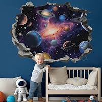 TOARTi Space Astronauts Wall Stickers,Solar System Mural Vinyl Removable Sticker for Nursery,3D Planets Rockets Wall Art Decals for Boys Bedrooms