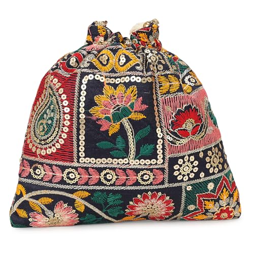 Image of LONGING TO BUY Indian Ethnic Pearls & Sequence Potli Bag for Women, Wedding Potli Bag and For Ethnic Wear