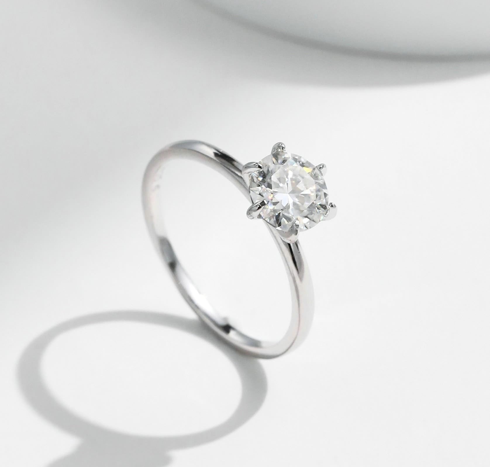 Fede Anello Donna Oro Bianco 9K/14K, 6.5x6.5 MM Moissanite Bianco Rotonda, Solitario, Gioielli Pietra Anello Misura 7-22