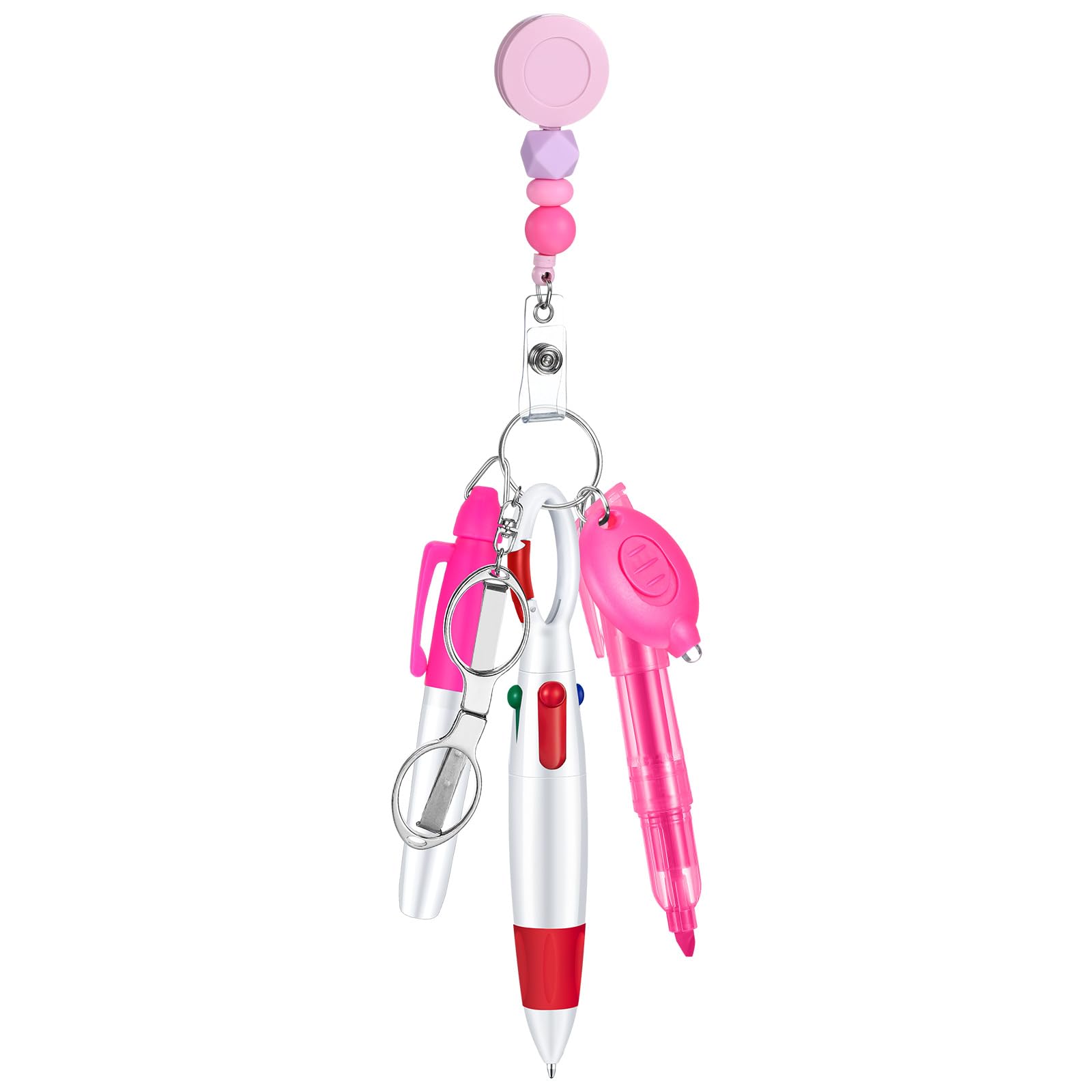 Motipuns 6 Pcs Nurse Badge Accessories Include Nurse Pen Permanent Marker Mini Highlighter Silicone Bead Retractable Badge Holders Folding Scissors