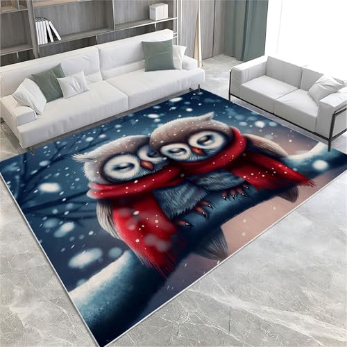 Tapis Salon Lavable en Machine Chouette Mignonne, Tapis Dessin Animé Poils Courts Doux 60x90 cm Moquette Antidérapant Lavable pour Salon Chambre Salle à Manger Couloir