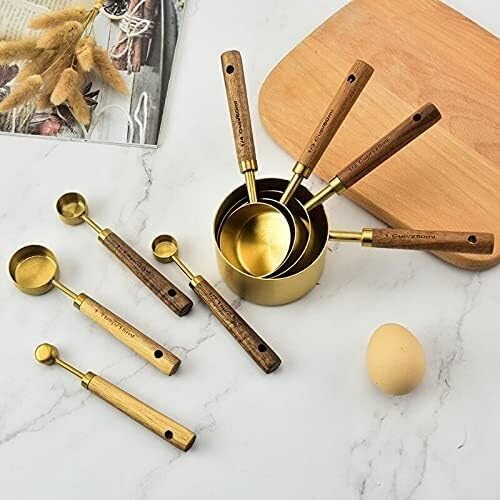 4/8-Piece Measuring Spoons & Cups Set, Wooden Handle, Kitchen Baking Tools for Cooking, Dining, and Bar Use
