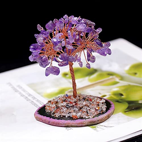 WALLBIG Pierre de guérison Arbre de Cristal Naturel Améthyste Quartz Rose Pierre de thérapie des Sept Chakras Décoration d'arbre Porte-Bonheur Tranches d'agate Ornements minéraux en Pierre