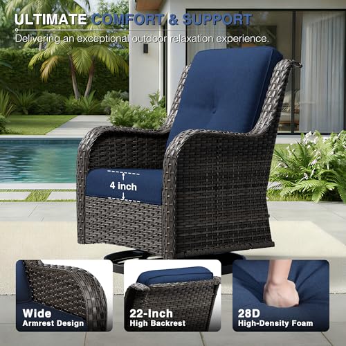 Image of Joyside Swivel Patio Chairs Set of 2, Wicker Patio Furniture with High Back, Deep Seating, Wide Armrest, Thickened Cushions, Outdoor Rattan Furniture for Deck, Porch Use