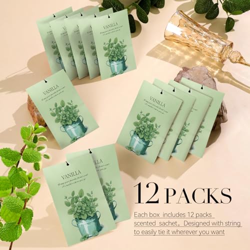 Image of Vanilla Scented Sachet Bags - 12 Pack Drawer & Closet Freshener, Long Lasting Odor Eliminator for Wardrobes, Cars & Storage, Home Fragrance Air Freshener Sachets
