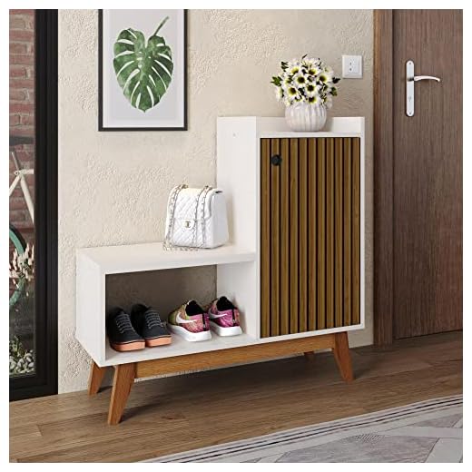 Sapateira Retrô Com Assento e Porta Shoes - RPM Móveis (Off White/Ripado)