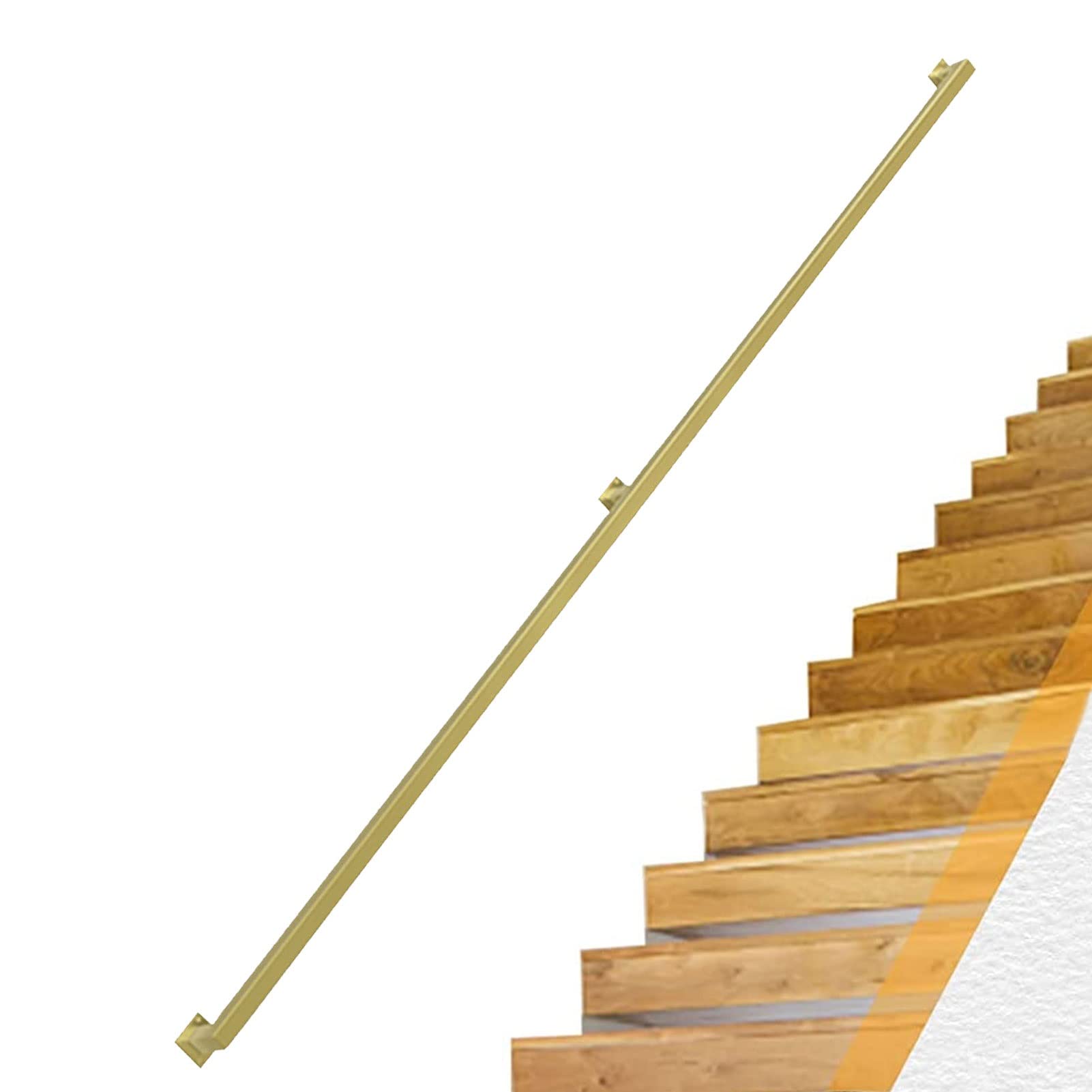 Modern Stair Banister Handrail for Walls - Complete Kit, 30cm - 600cm Gold Metal Wrought Iron Wall Mounted Handrails Railings for Indoor Loft Villa Corridor Balustrade,6.6 FT