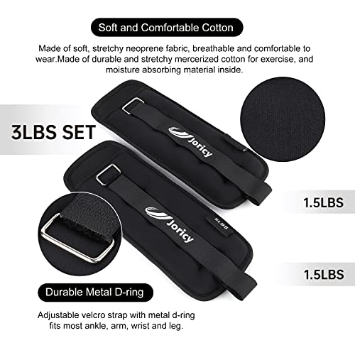 Joricy JP-ANKLEWEIGHT001-3LBBLACK Ankle Weights, Wrist Leg Arm Weights For Women Men Kids With Adjustable Straps, Strength Training Weighted thumb #1
