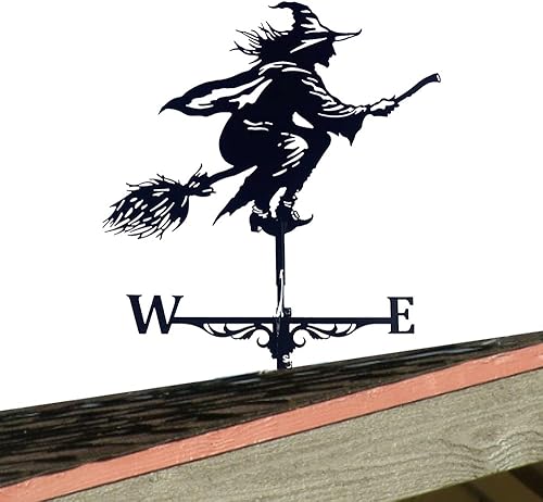 Miniatura 2 de Veleta de bruja para jardín, retro, forma de bruja, campana, indicador de dirección del viento, veleta de jardín, adorno de techo