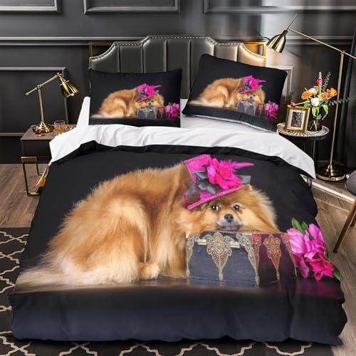 Housse de couette 3D imprimé chien mignon microfine 2 taies 260x220
