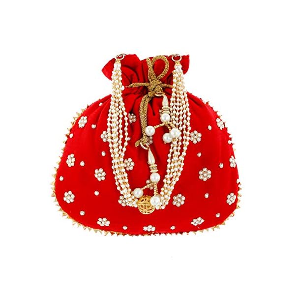 Kuber Industries Ethnic Clutch Silk Potli Batwa Pouch Bag with Beadwork Gift For Women (Red) - CTKTC23078