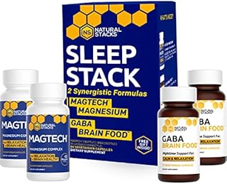 Natural Stacks Sleep Stack Box - (2)15 ct Magtech Magnesium Complex & (2)15 ct GABA Supplements - Brain Vitamins for Neurotransmitter Support - Magnesium Supplement for Cognition w/ Stress Ball