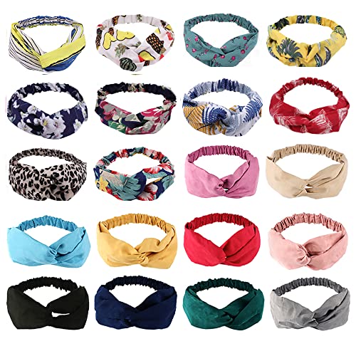 20 Pack Headbands for Girls Head Band for Women's Hair Cute Boho Headband Elastic Stretchy Twist Knotted Criss Cross Turban Hair bands Yoga Workout Beach Vintage Hair Styling Accessories for Women