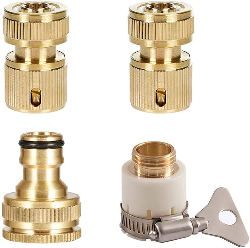 4 Pieces Garden Hose Quick Connector, Quick Connect Fitting, Brass
