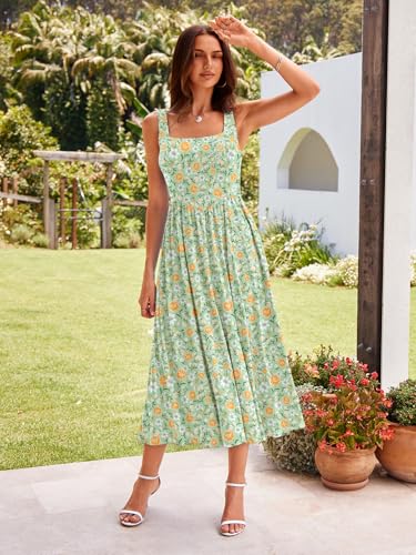 Image of Sureple Midi Dresses for Women 2026 Spring Square Neck Tank Sleeveless A Line Casual Summer Sundresses with Pockets