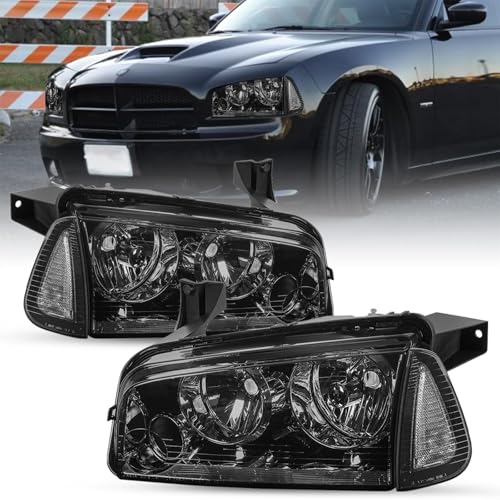 SOCKIR 4Pcs Halogen Headlight Assembly Compatible with 2006-2010 Dodge Charger Headlight with Corner Light Replacement OE Headlamp Passenger and Driver Side