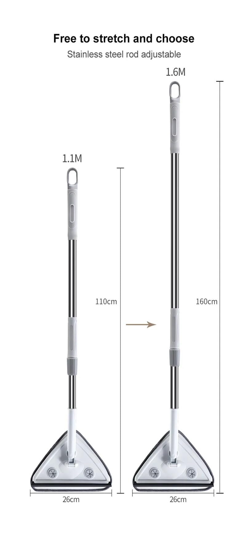 Dreieckiger Glaswischer, Teleskopstange, Fensterreinigungsbürste, Fensterreiniger, Haushaltswerkzeug(4 Cloths White 1m)
