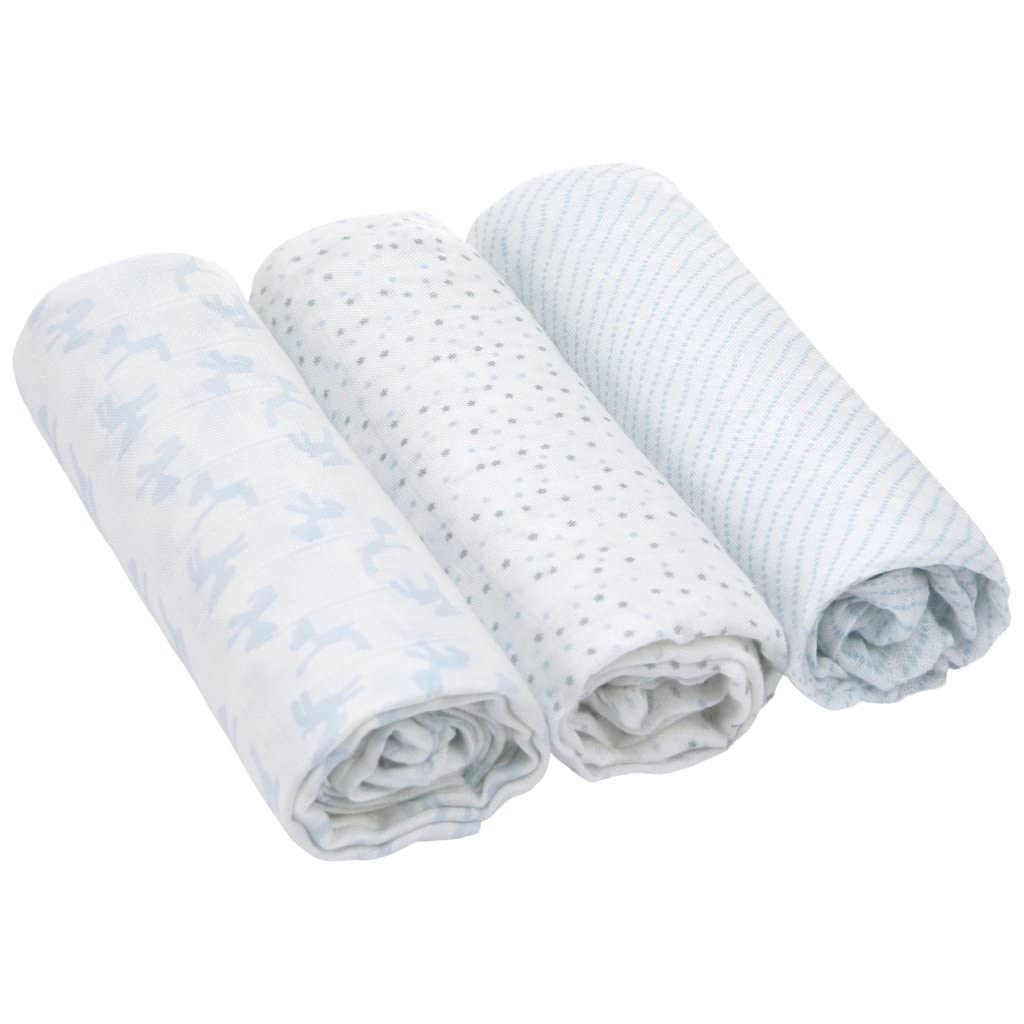 LÄSSIG Coperta Puck neonati Panno garza Set 3 pezzi cotone 80x80 cm Swaddle Garden Explorer Tractor