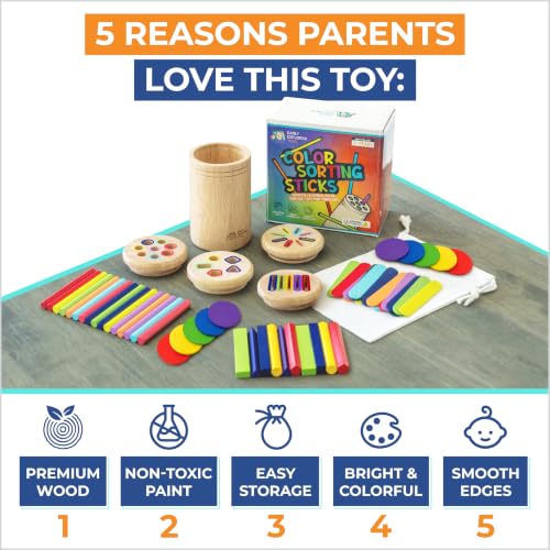 Image of 4 in 1 Montessori Toys for 2 3 4 Year Old, Wooden Color Sorting Toys for Toddlers 1-3, Preschool Learning Activities Fine Motor Skills Matching Games, Sensory Color Sorting Toy, Gift for Boy Girl