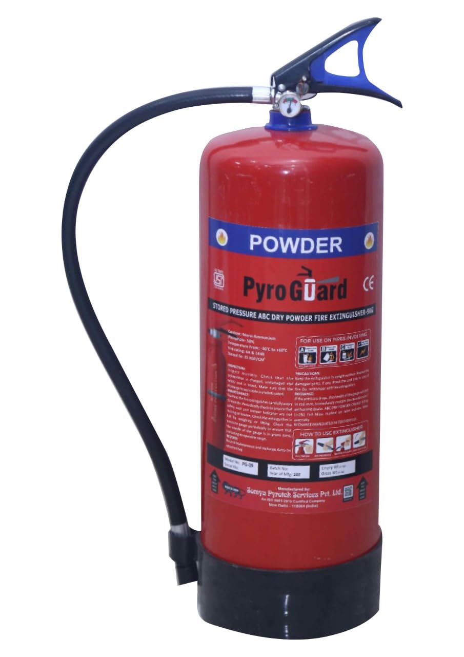PYRO GUARD Fire Extinguisher ABC Powder Type Dry Chemical for Home | Office | Hospital with Wall Hanging Clip (ISI Marked, Certified, Approved) (Pack of 1) (9KG)