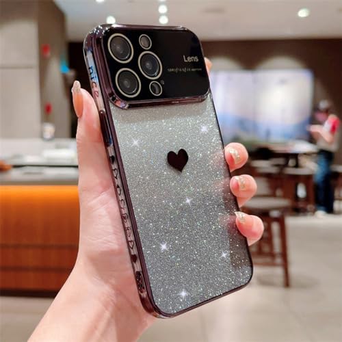 Coque iPhone 13 Pro Max anti rayure objectif souple paillettes cœur noir