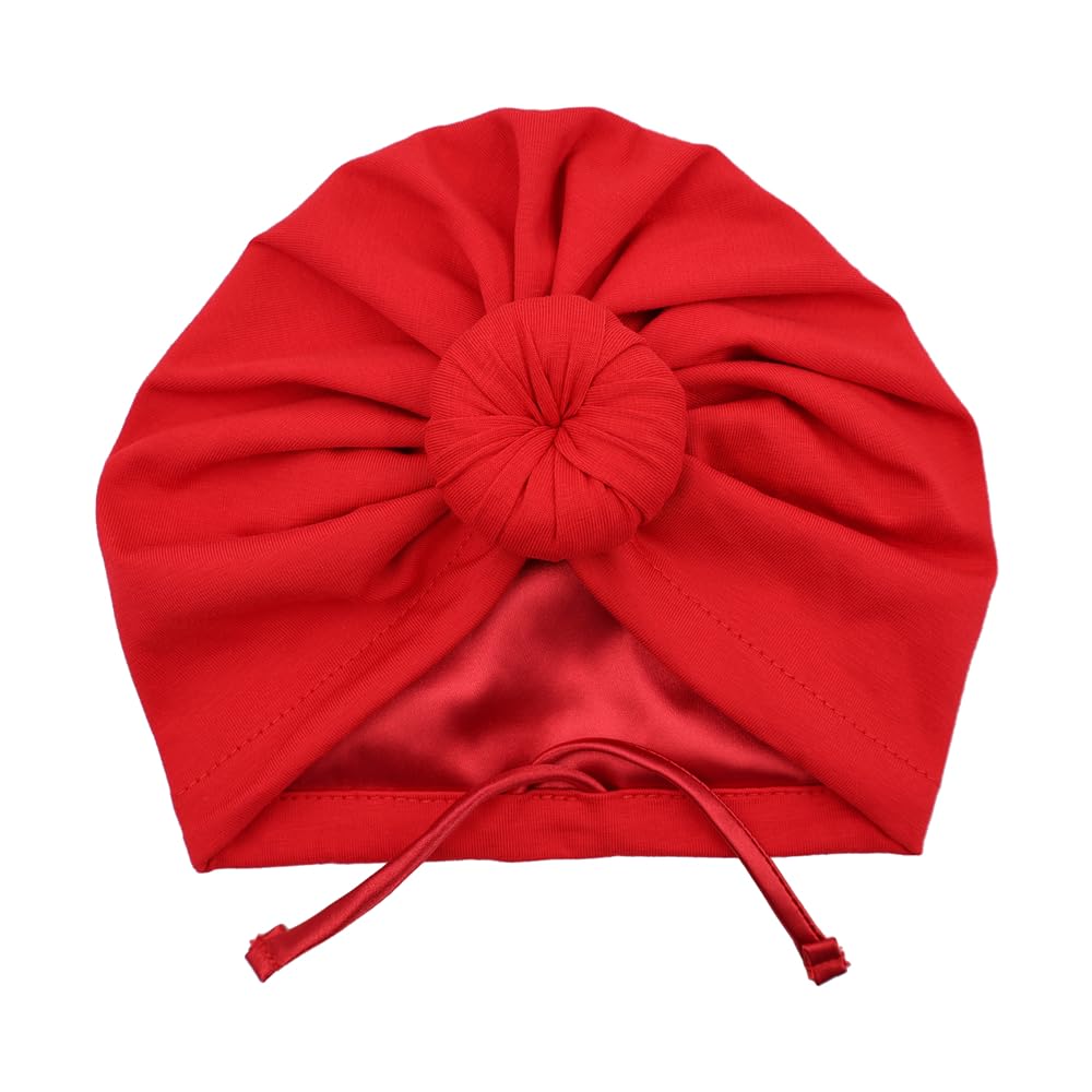 Sugarmelon Cute Silk Satin Lined Turban Hat for Newborn Baby Girls Boys Hair Care Bonnet Infant Toddler Headwraps Beanie Caps (6M,Orig Red)
