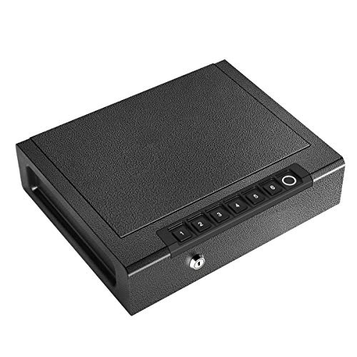 Biometric Gun Safe for Pistols, Quick Access Handgun Safe for Home, Fingerprint Hand Gun Safe Firearm Case Box -Upgraded Biometric/Keypad/Key Access,Silent Mode,Rugged Construction,Auto Open Lid