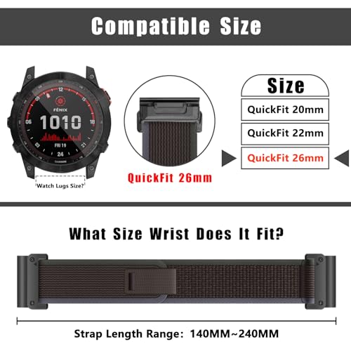 Mikoyi VARIATION 26Mm Watch Bands For Garmin Fenix 8 51Mm/7X/7X Pro/Fenix 6X Series/Fenix 5X Series/Tactix 7 Pro, Quick Fit, Comfortable, Breathable, Nylon Sport Wristband Replacement Strap thumb #2
