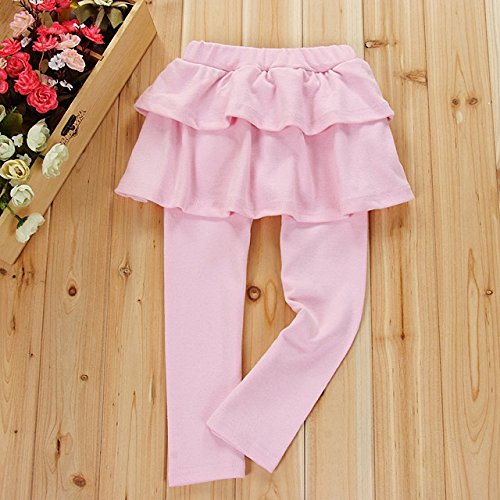 Plustrong Kids Girls Fleece Lined Leggings with Ruffle Tutu Skirt Pants3