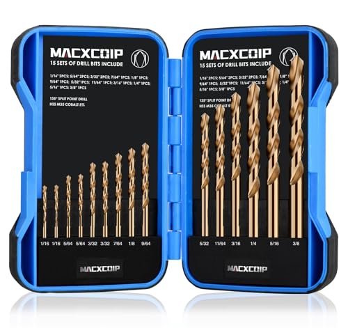 15Pcs(1/16"-3/8") Cobalt Drill Bit Set M35 HSS Jobber Length