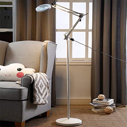 Psiven Magnifying Glass Floor Lamp, Dimmable Led Magnifying Lamp With Clamp - 12W, 3 Lighting Modes, 5 Diopter, Height Adjustable - Super Bright Floor Lamp With Magnifier For Reading, Craft, Task #TOP4