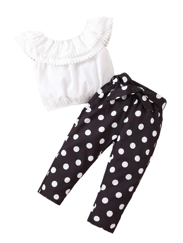 Image of Tagas Girl Summer Casual Top Puff Sleeve and Printed Long Pants 2pcs Outfit || Two-Piece Set FOR GIRLS ||Girls Clothing Set||(GTP-70)