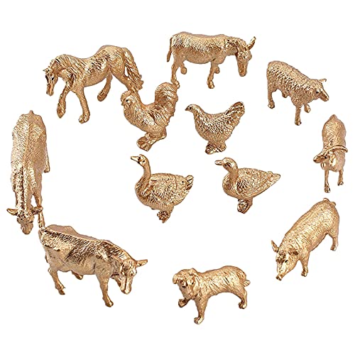 Eastuy 12 Stücke Tier Modell Set, Goldene Bauernhof Tiere Spielzeug Rinder Ziegenschweinchen Huhn, Kinder Früher… – Bild 7