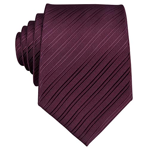 Image of Barry.Wang Solid Striped Tie for Men Silk Necktie Pocket Square Cufflinks Formal Wedding Party Business