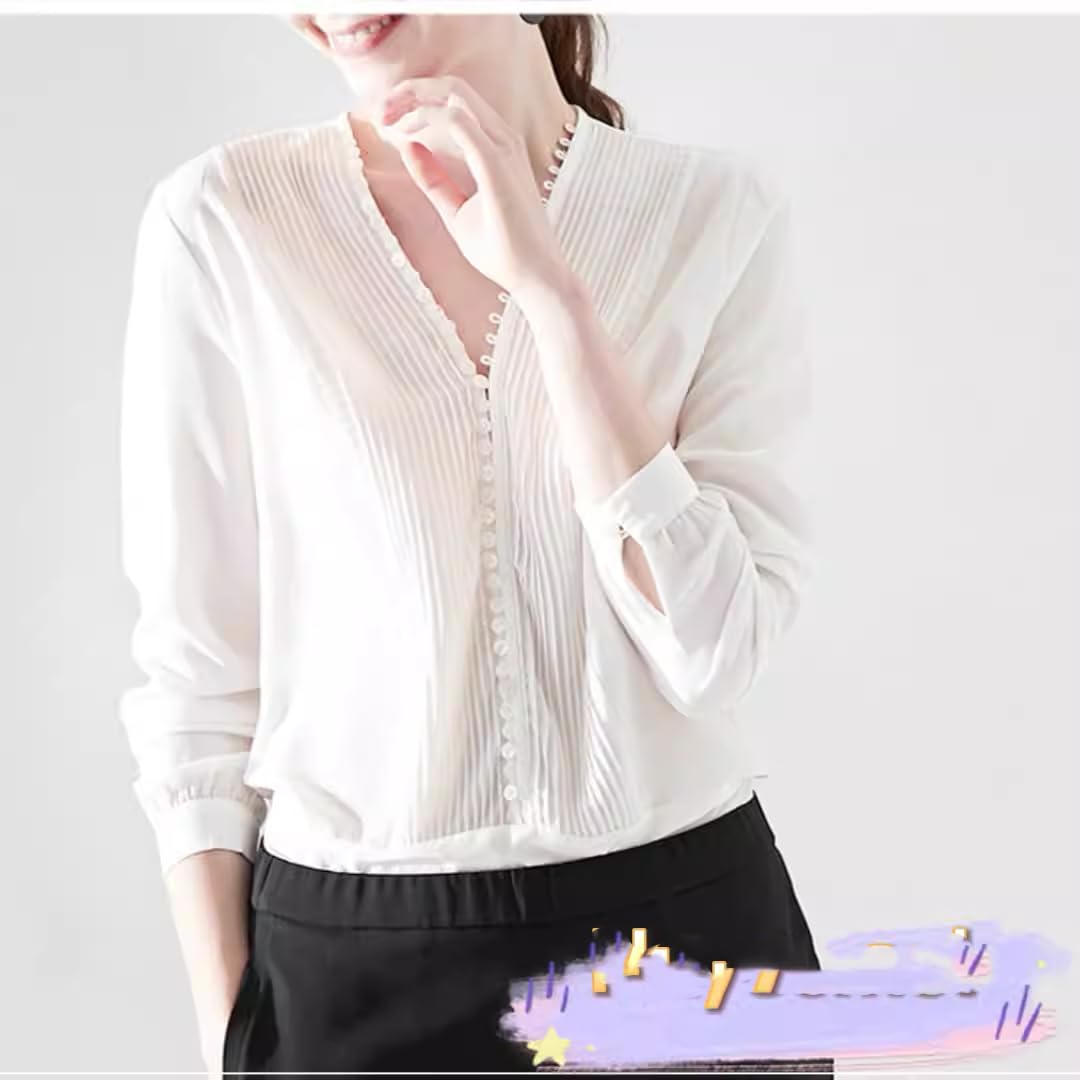 Camisa Casual Blanca con Cierre de cordón para Mujer