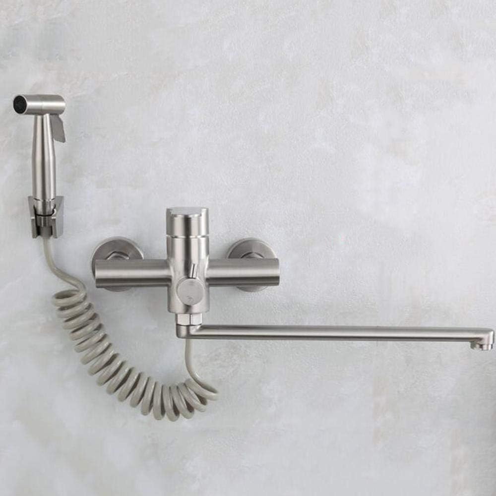 Wall Mount Kitchen Sink Taper Borsted with Spray Gun Bathroom Multifunction Faucet Hot and Cold 360° Rotary Kitchen Mixer Tap