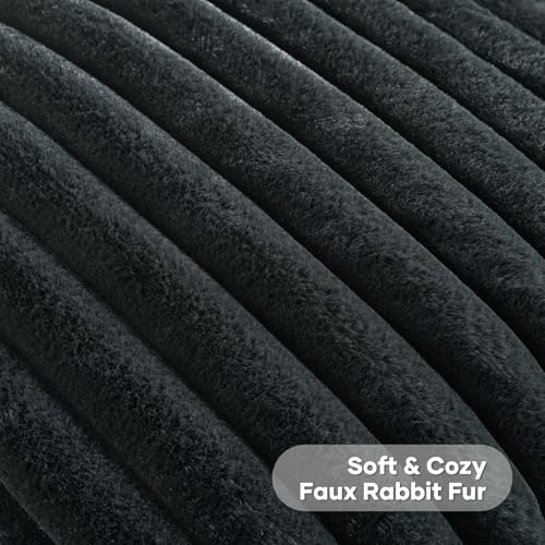 FUTEI Black Striped Decorative Throw Pillow Covers 14x14 Inch Set of 2,Square Fall Decorations Couch Pillow Case,Soft Cozy Faux Rabbit Fur & Velvet Back,Modern Home Decor for Bed