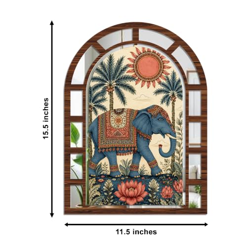 Image of Artvibes Elephant & Camel Home Wall Decor | Jharokha Mirror Wall Hanging for Living Room, Hall, Bedroom, Lobby, Dining Area & Entrance | Gift (WHJ 12054N), Set of 2