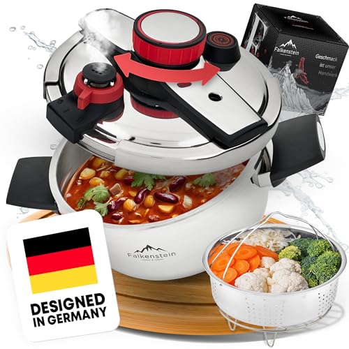 Falkenstein Schnellkochtopf 4l [mit Garkorb], geeignet für alle...